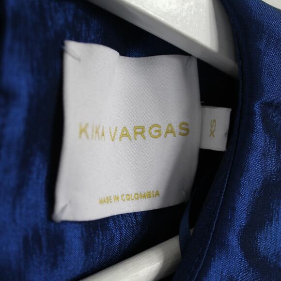 Kika Vargas Aida Jewel-Toned Blue Taffeta Collared Babydoll Dress - Picture 8 of 8